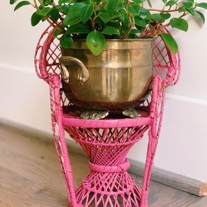 Pink Rattan Peacock Plant/Doll Chair